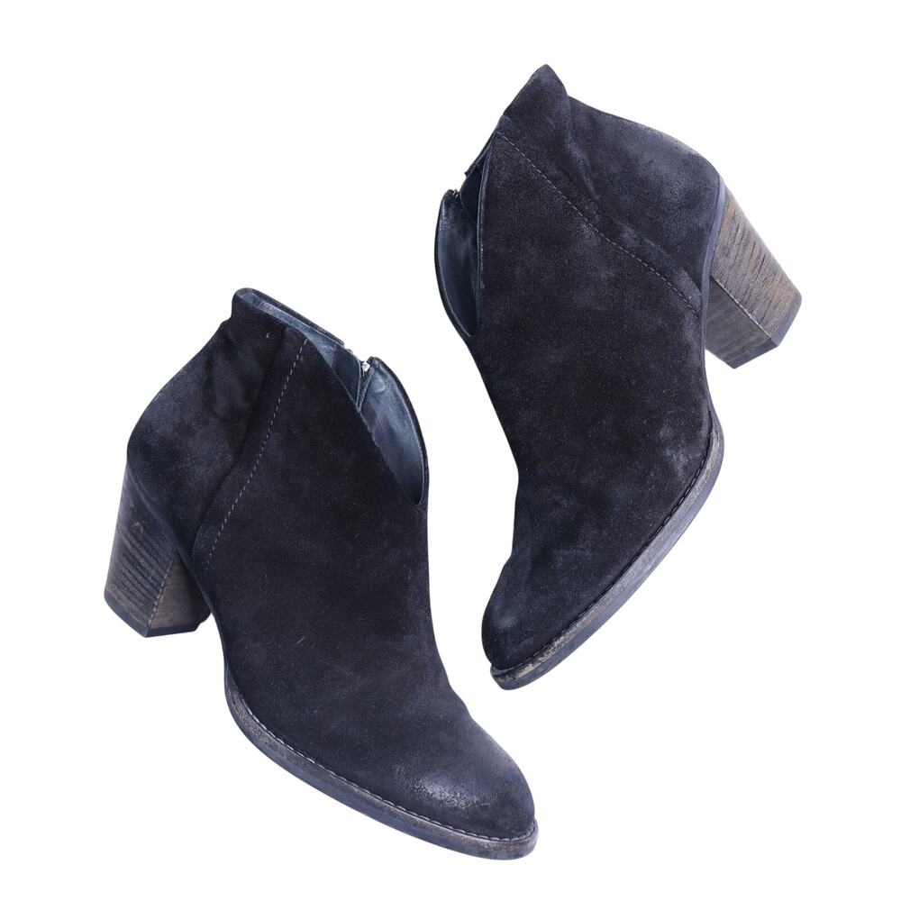 PAUL GREEN Oiled Suede Heeled Ankle Bootie Black Almond Toe Women's UK 5 US 7.5